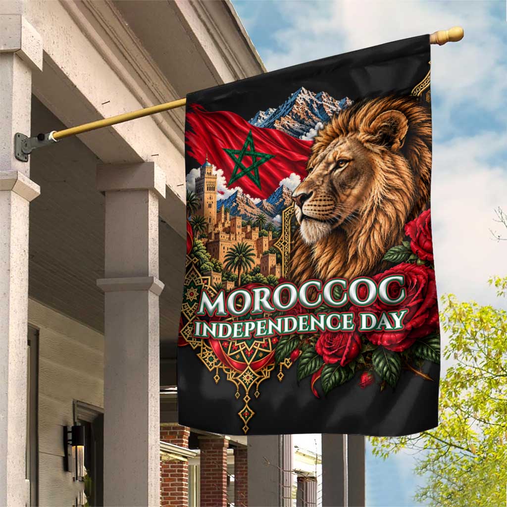 Morocco Independence Day Garden Flag Atlas Lion Red Rose Atlas Mountain Heritage