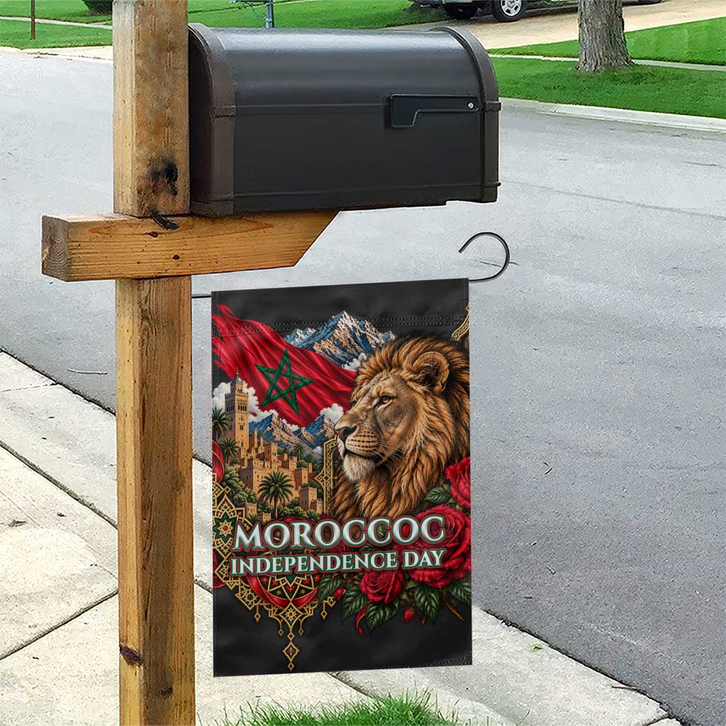 Morocco Independence Day Garden Flag Atlas Lion Red Rose Atlas Mountain Heritage