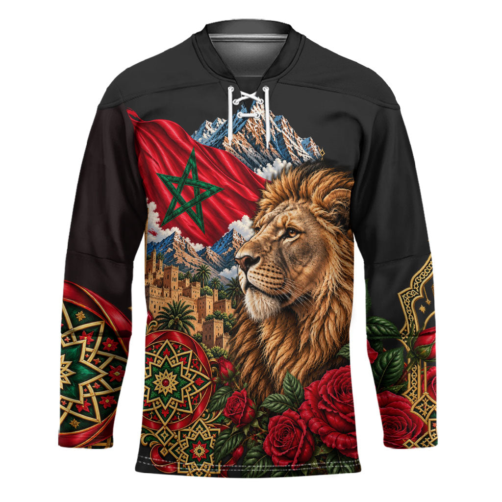 Morocco Independence Day Hockey Jersey Atlas Lion Red Rose Atlas Mountain Heritage