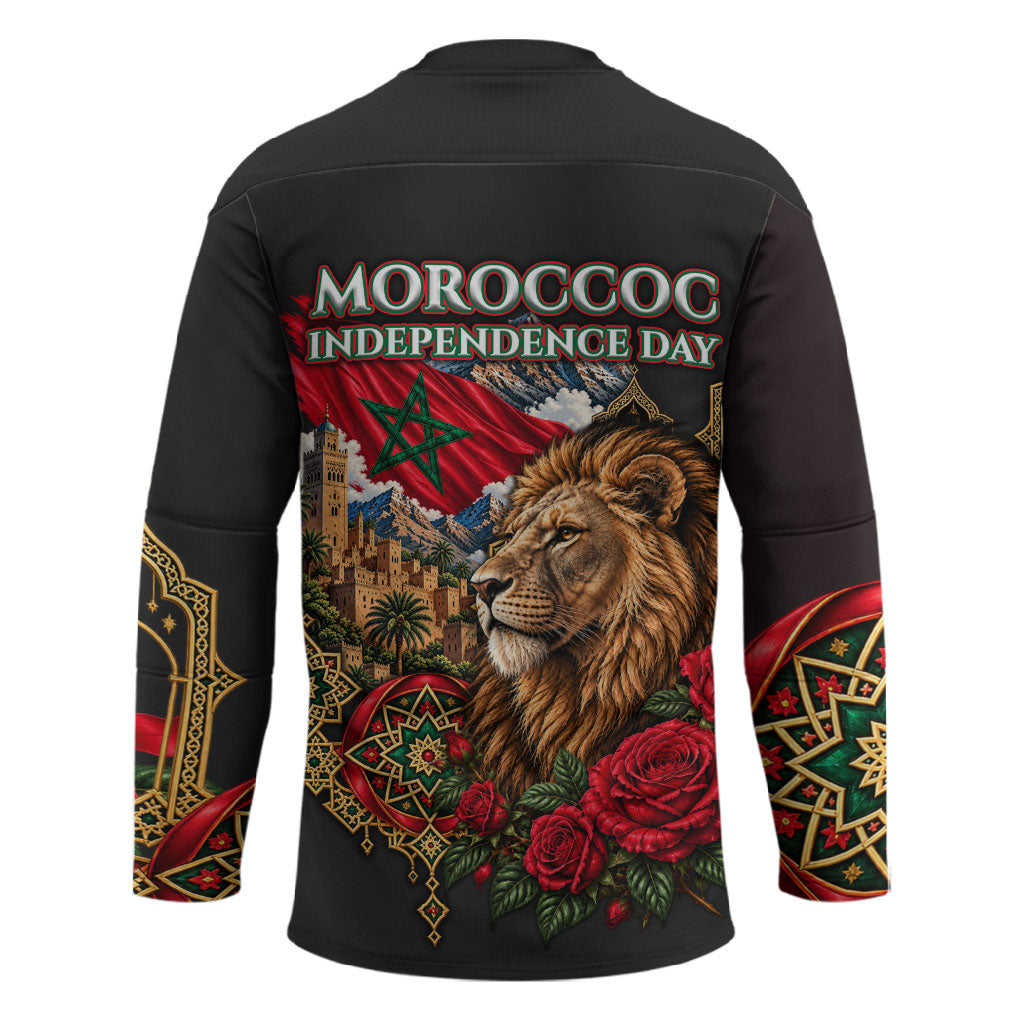 Morocco Independence Day Hockey Jersey Atlas Lion Red Rose Atlas Mountain Heritage
