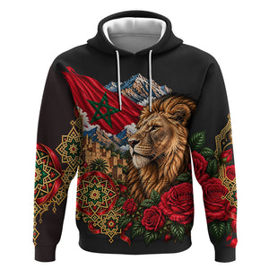 Morocco Independence Day Hoodie Atlas Lion Red Rose Atlas Mountain Heritage