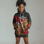 Morocco Independence Day Hoodie Dress Atlas Lion Red Rose Atlas Mountain Heritage