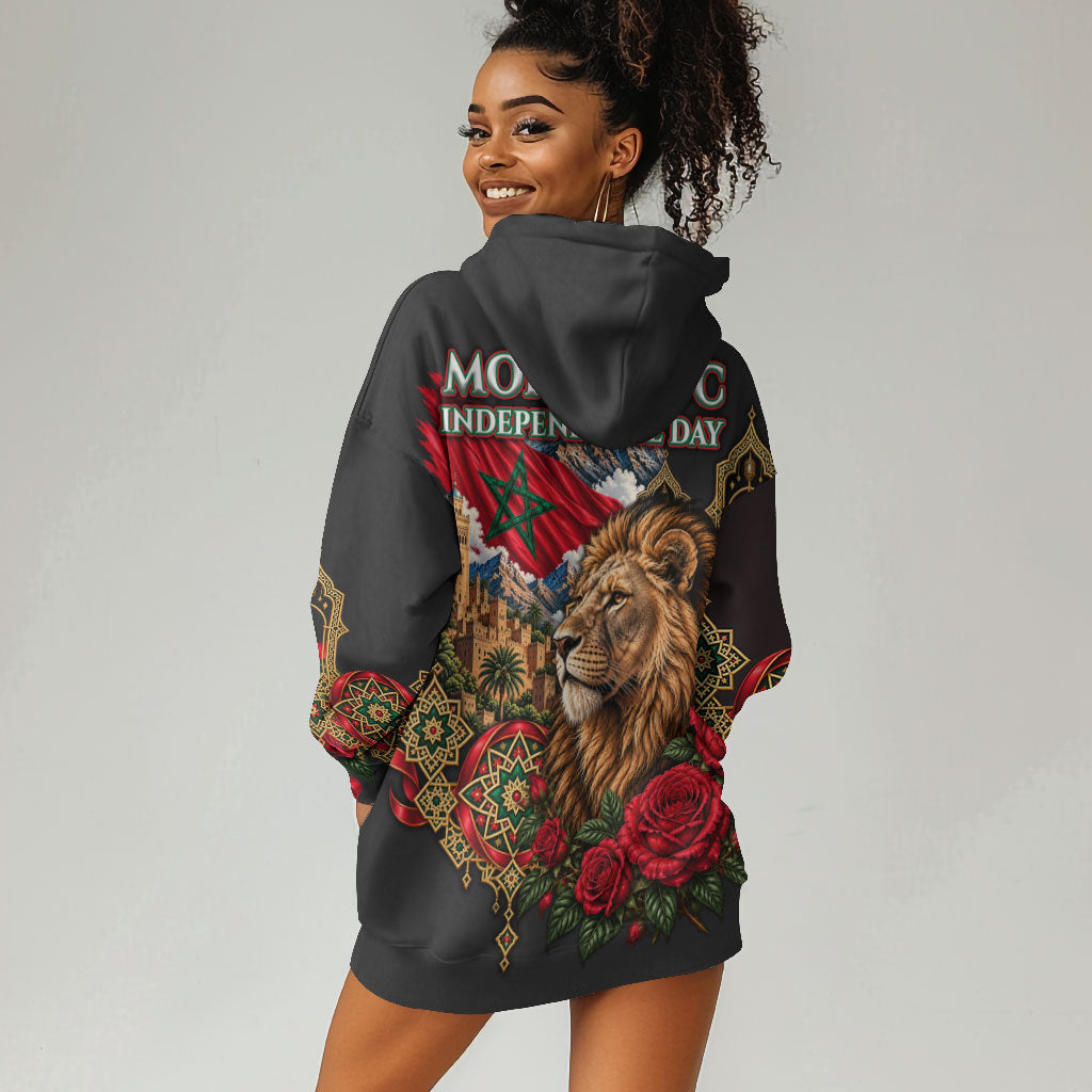 Morocco Independence Day Hoodie Dress Atlas Lion Red Rose Atlas Mountain Heritage