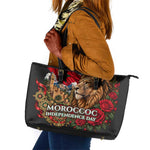 Morocco Independence Day Leather Tote Bag Atlas Lion Red Rose Atlas Mountain Heritage