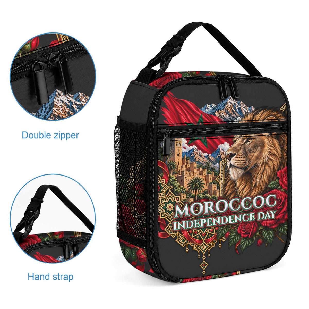 Morocco Independence Day Lunch Bag Atlas Lion Red Rose Atlas Mountain Heritage