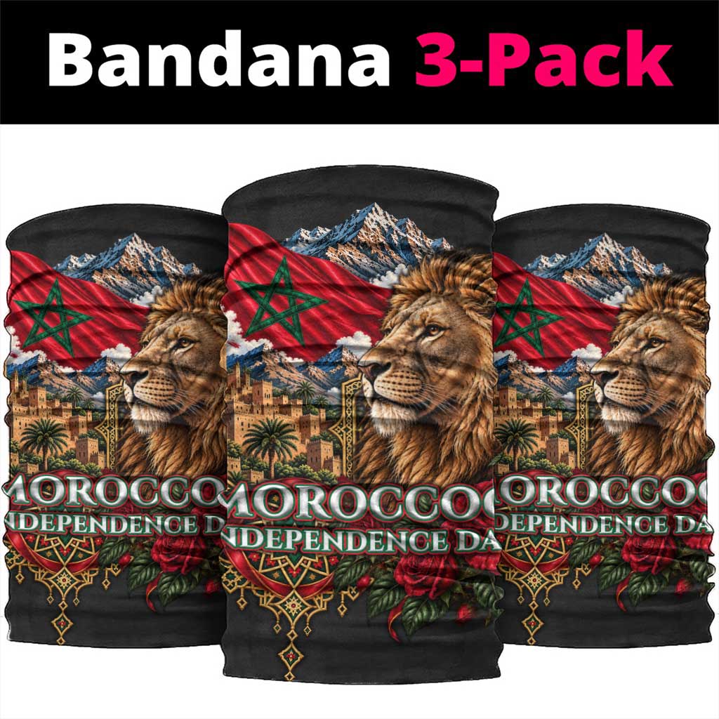 Morocco Independence Day Neck Gaiter Atlas Lion Red Rose Atlas Mountain Heritage
