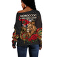 Morocco Independence Day Off Shoulder Sweater Atlas Lion Red Rose Atlas Mountain Heritage