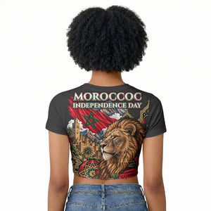 Morocco Independence Day Raglan Cropped T shirt Atlas Lion Red Rose Atlas Mountain Heritage