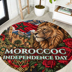 Morocco Independence Day Round Carpet Atlas Lion Red Rose Atlas Mountain Heritage