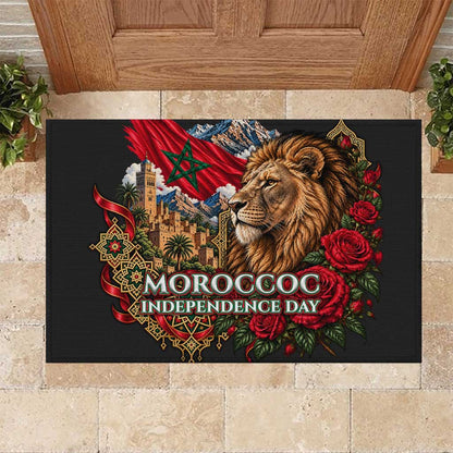 Morocco Independence Day Rubber Doormat Atlas Lion Red Rose Atlas Mountain Heritage