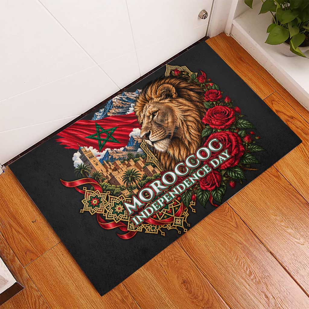 Morocco Independence Day Rubber Doormat Atlas Lion Red Rose Atlas Mountain Heritage