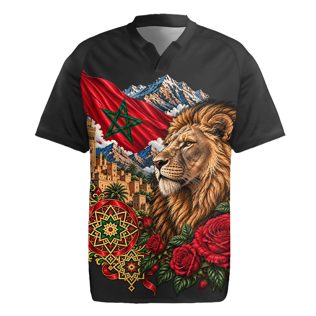 Morocco Independence Day Rugby Jersey Atlas Lion Red Rose Atlas Mountain Heritage