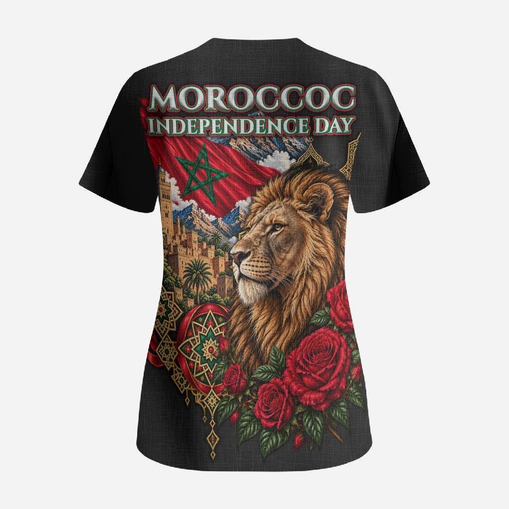 Morocco Independence Day Scrub Top Atlas Lion Red Rose Atlas Mountain Heritage