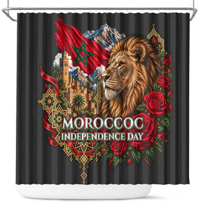 Morocco Independence Day Shower Curtain Atlas Lion Red Rose Atlas Mountain Heritage