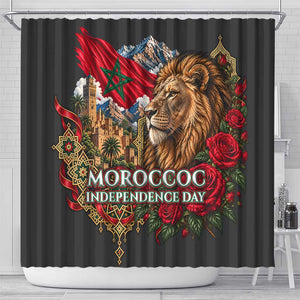 Morocco Independence Day Shower Curtain Atlas Lion Red Rose Atlas Mountain Heritage
