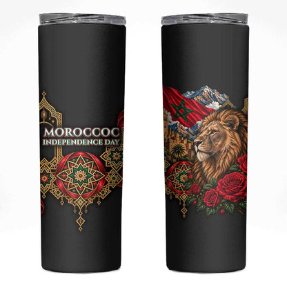 Morocco Independence Day Skinny Tumbler Atlas Lion Red Rose Atlas Mountain Heritage