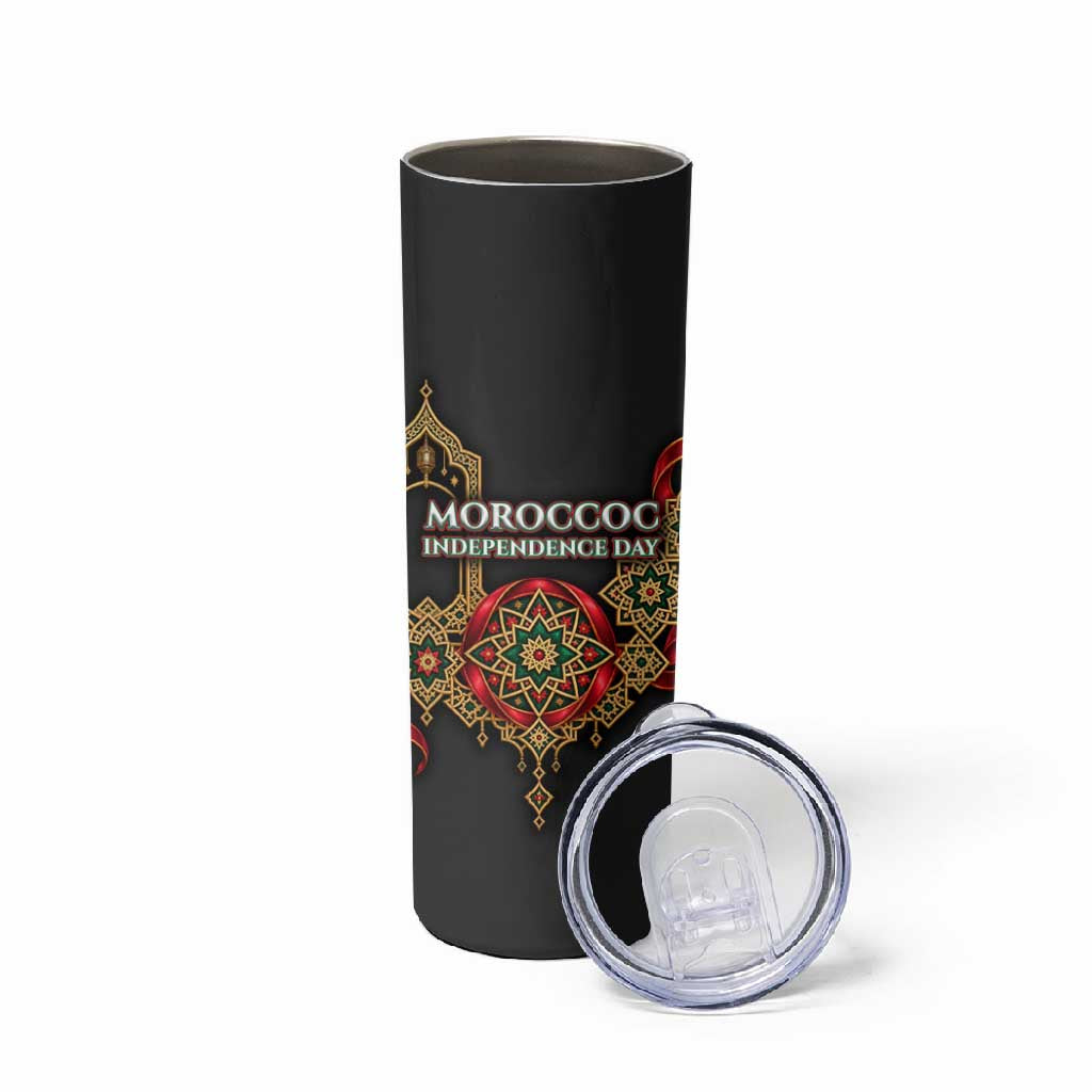 Morocco Independence Day Skinny Tumbler Atlas Lion Red Rose Atlas Mountain Heritage