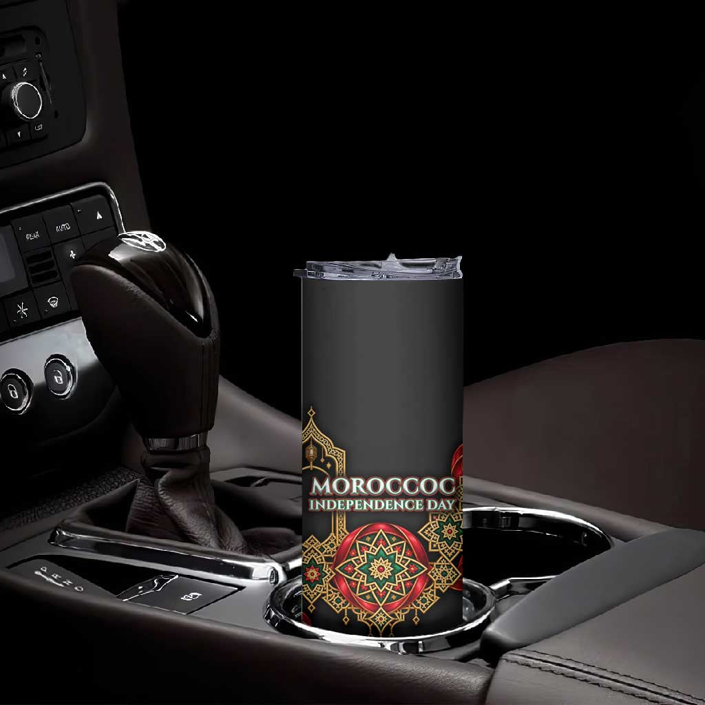 Morocco Independence Day Skinny Tumbler Atlas Lion Red Rose Atlas Mountain Heritage
