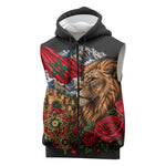 Morocco Independence Day Sleeveless Zip Hoodie Atlas Lion Red Rose Atlas Mountain Heritage