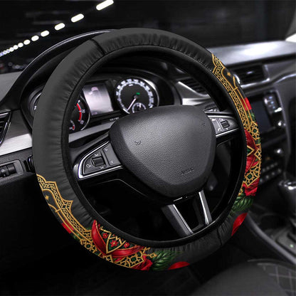 Morocco Independence Day Steering Wheel Cover Atlas Lion Red Rose Atlas Mountain Heritage