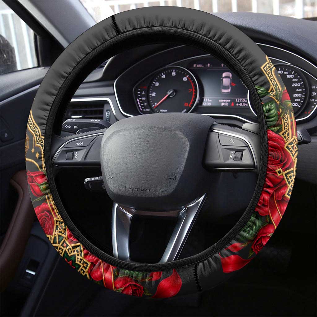 Morocco Independence Day Steering Wheel Cover Atlas Lion Red Rose Atlas Mountain Heritage