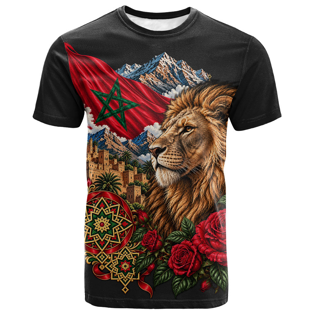 Morocco Independence Day T shirt Atlas Lion Red Rose Atlas Mountain Heritage