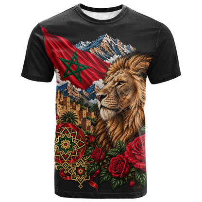 Morocco Independence Day T shirt Atlas Lion Red Rose Atlas Mountain Heritage
