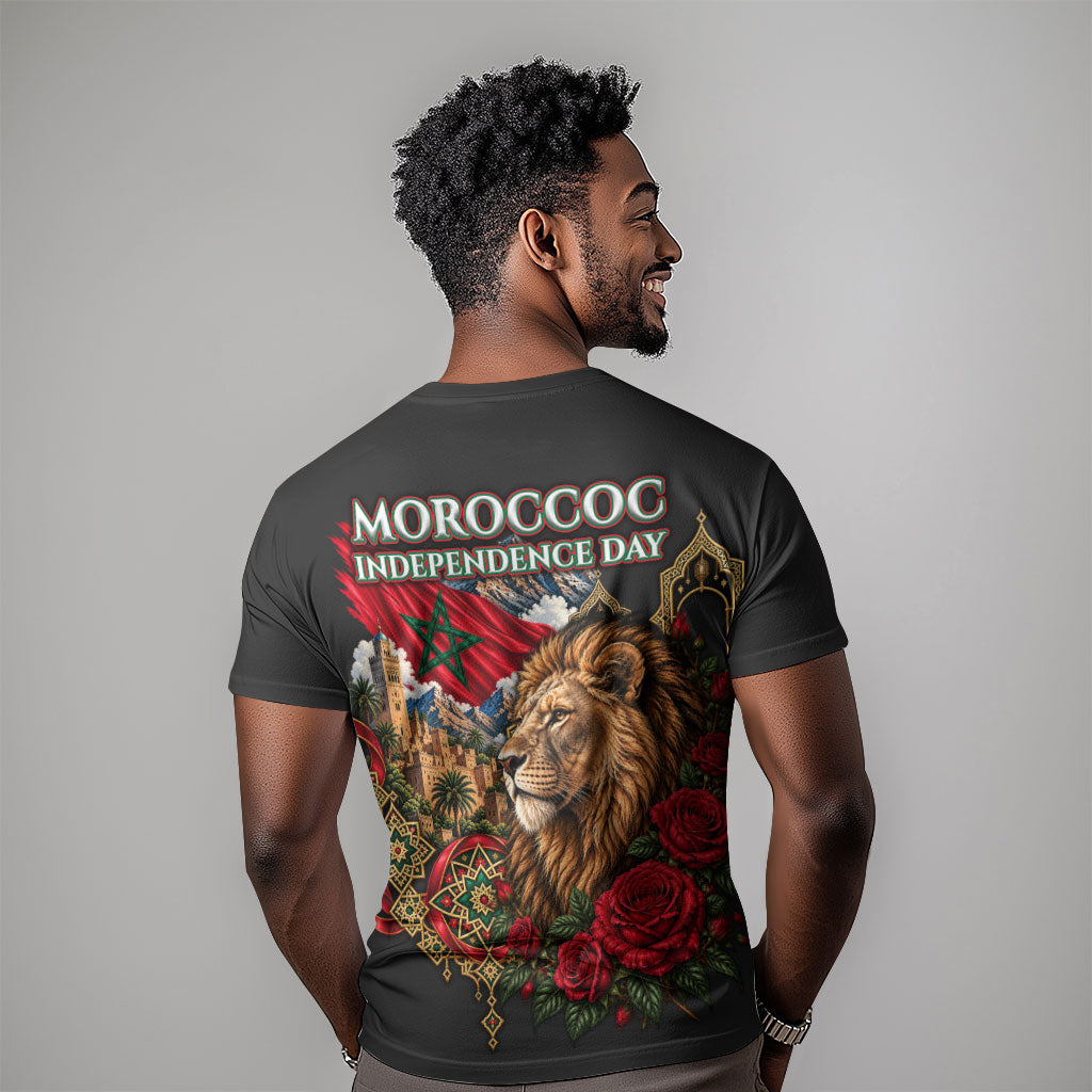 Morocco Independence Day T shirt Atlas Lion Red Rose Atlas Mountain Heritage