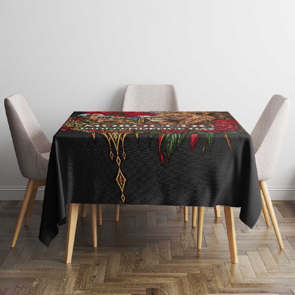 Morocco Independence Day Tablecloth Atlas Lion Red Rose Atlas Mountain Heritage