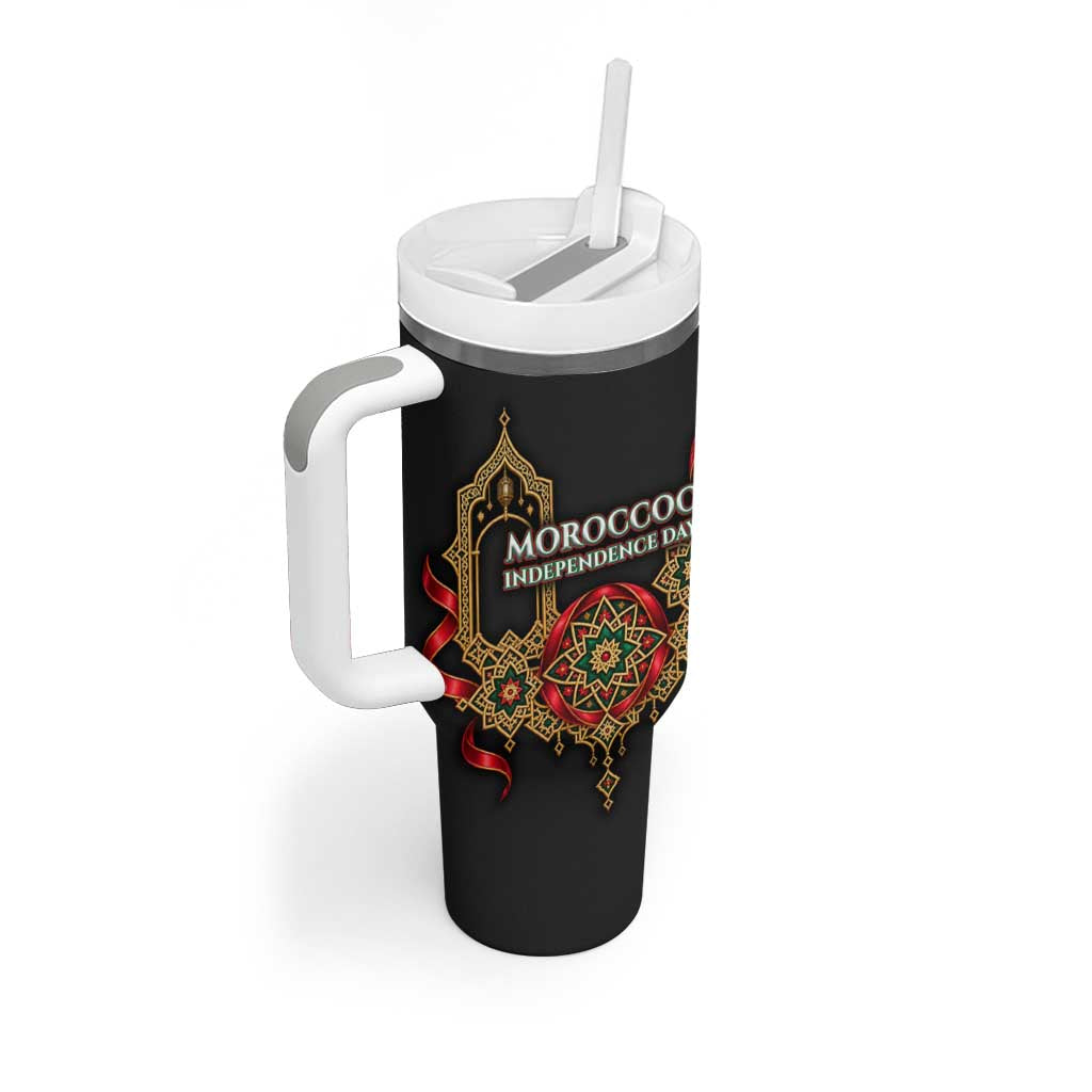 Morocco Independence Day Tumbler With Handle Atlas Lion Red Rose Atlas Mountain Heritage