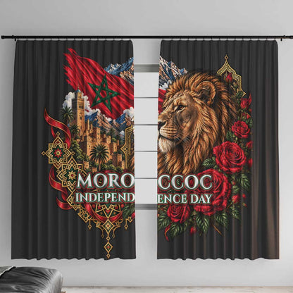 Morocco Independence Day Window Curtain Atlas Lion Red Rose Atlas Mountain Heritage