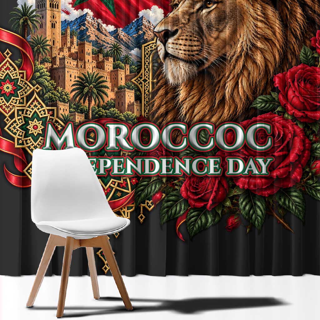 Morocco Independence Day Window Curtain Atlas Lion Red Rose Atlas Mountain Heritage
