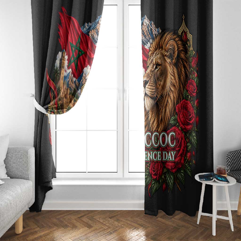 Morocco Independence Day Window Curtain Atlas Lion Red Rose Atlas Mountain Heritage