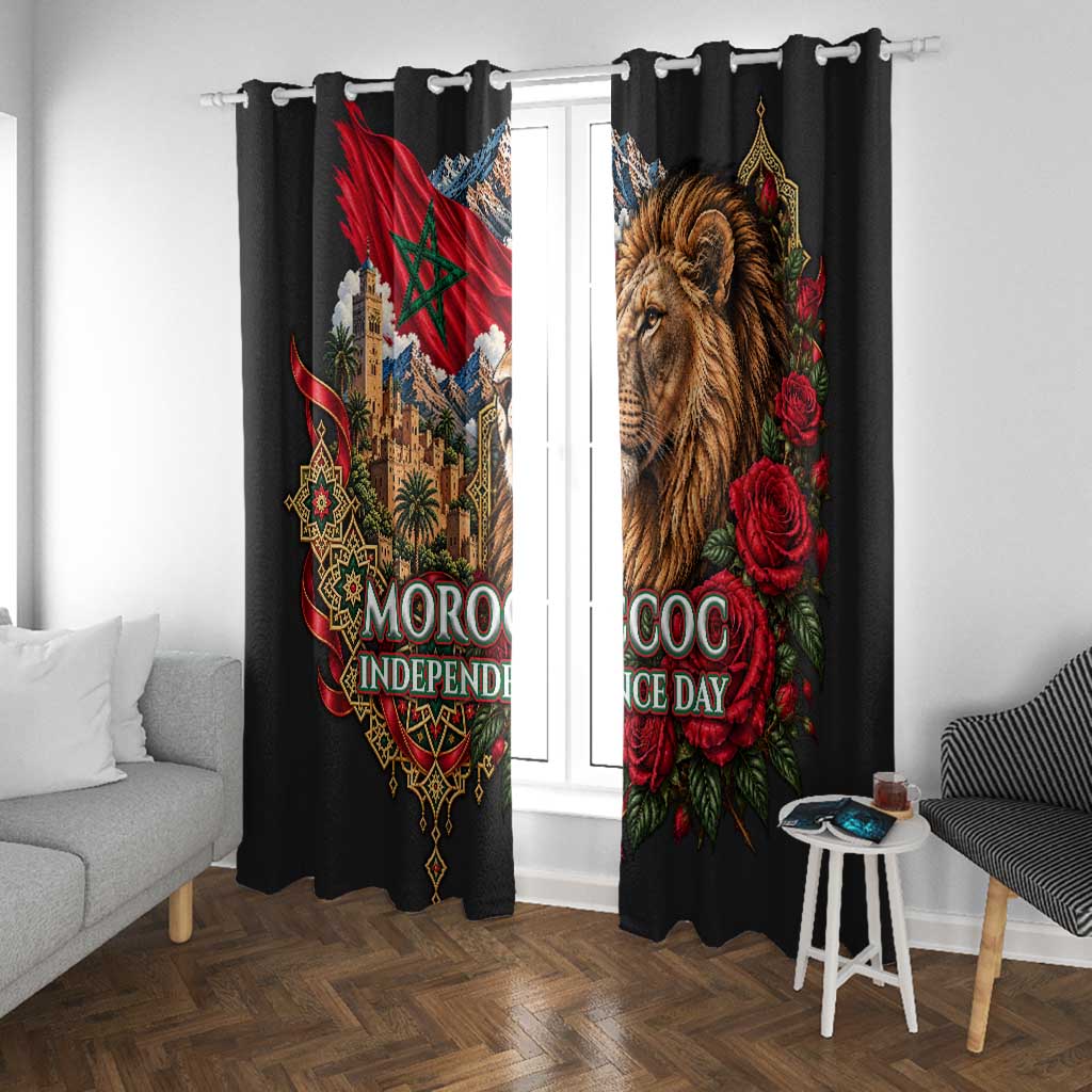 Morocco Independence Day Window Curtain Atlas Lion Red Rose Atlas Mountain Heritage