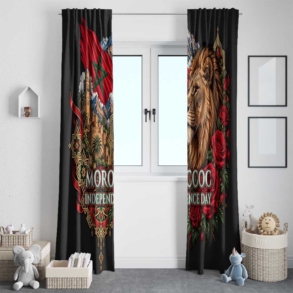 Morocco Independence Day Window Curtain Atlas Lion Red Rose Atlas Mountain Heritage