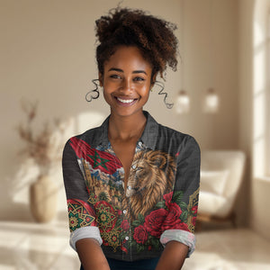 Morocco Independence Day Women Casual Shirt Atlas Lion Red Rose Atlas Mountain Heritage