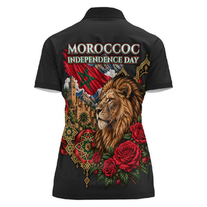 Morocco Independence Day Women Polo Shirt Atlas Lion Red Rose Atlas Mountain Heritage