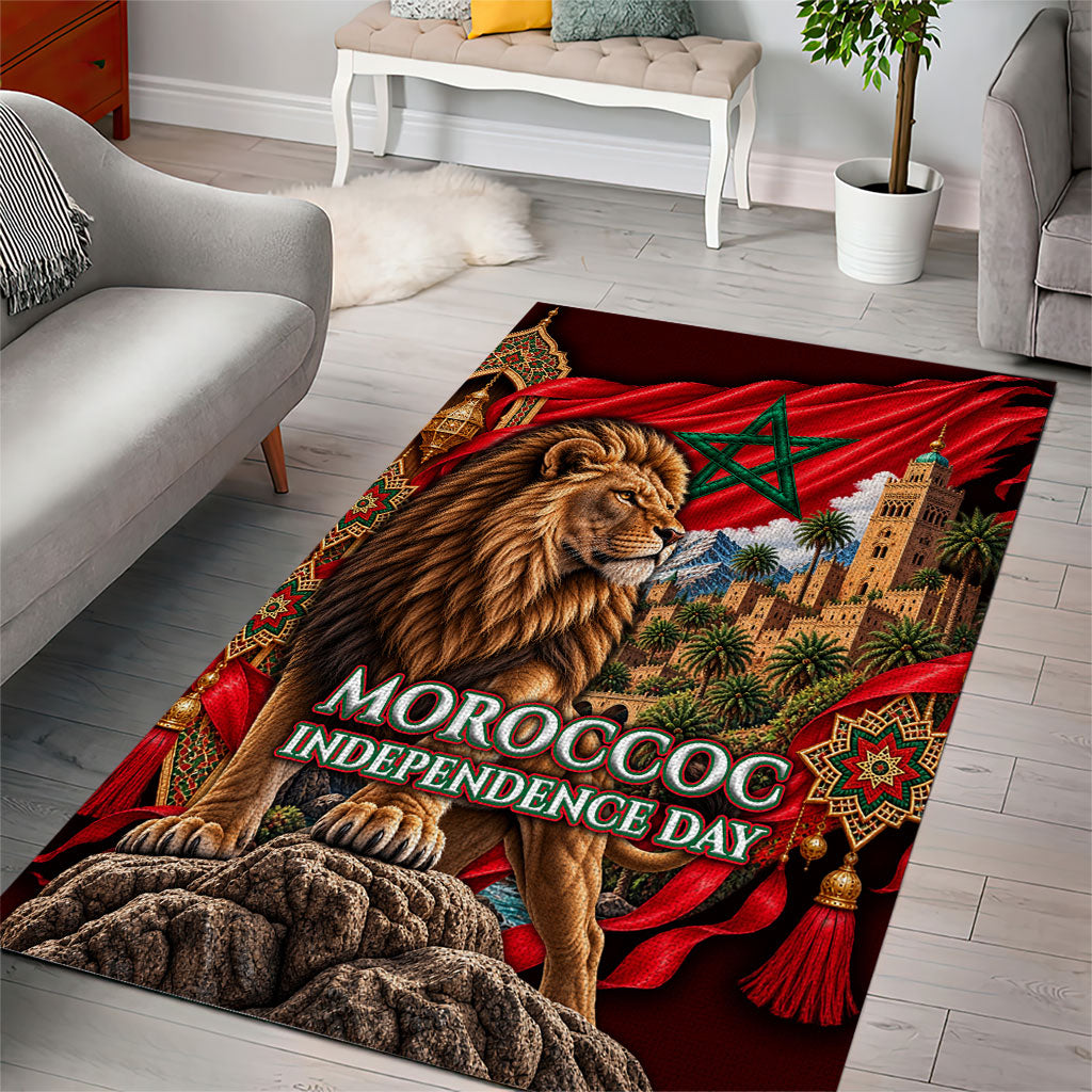 Morocco Independence Day Lion Area Rug Atlas Mountain Kasbah Heritage