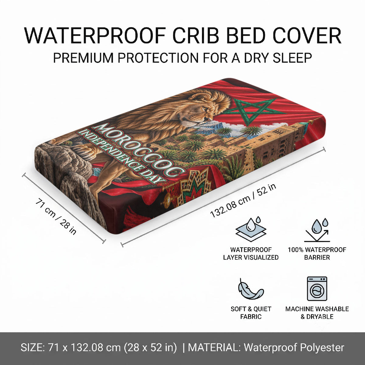 Morocco Independence Day Lion Baby Bed Cover Atlas Mountain Kasbah Heritage