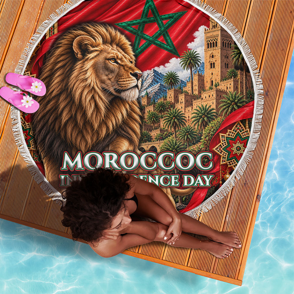 Morocco Independence Day Lion Beach Blanket Atlas Mountain Kasbah Heritage