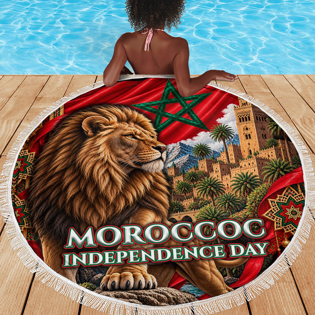 Morocco Independence Day Lion Beach Blanket Atlas Mountain Kasbah Heritage