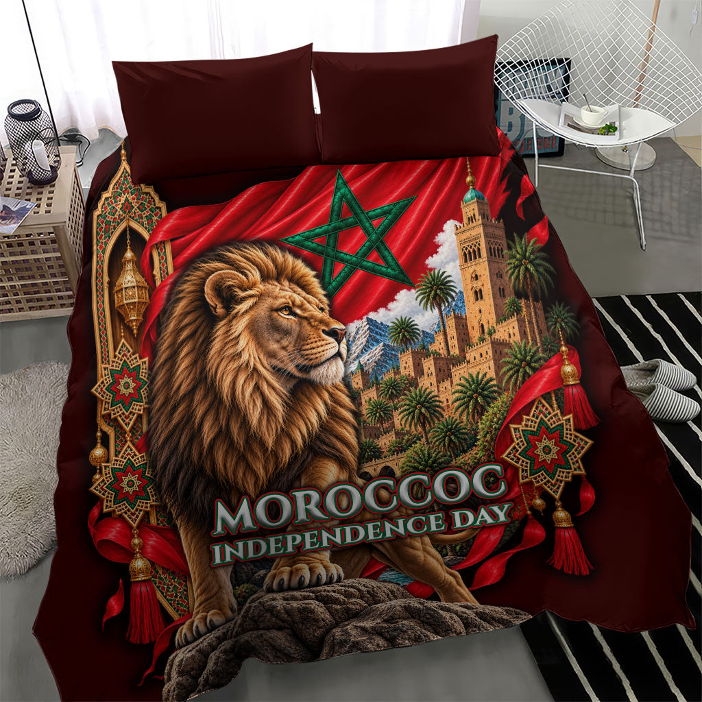 Morocco Independence Day Lion Bedding Set Atlas Mountain Kasbah Heritage