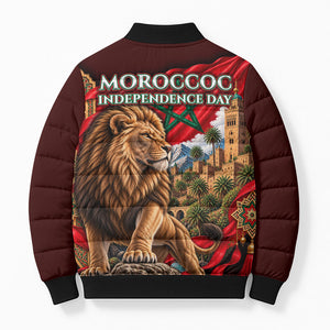 Morocco Independence Day Lion Bomber Puffer Jacket Atlas Mountain Kasbah Heritage