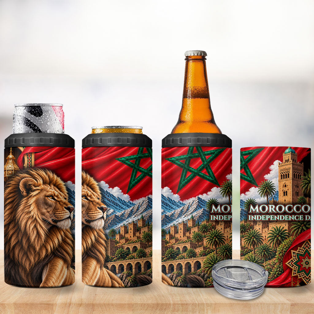Morocco Independence Day Lion 4 in 1 Can Cooler Tumbler Atlas Mountain Kasbah Heritage