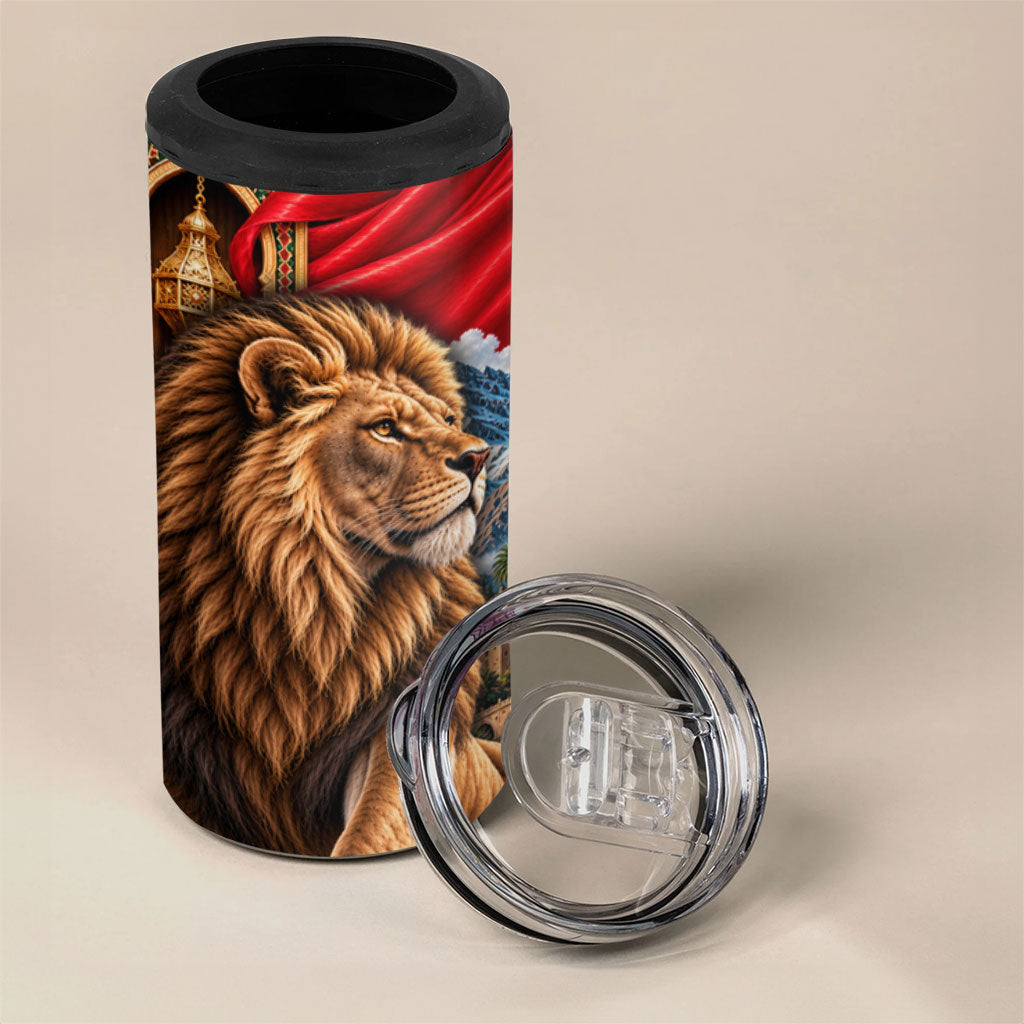 Morocco Independence Day Lion 4 in 1 Can Cooler Tumbler Atlas Mountain Kasbah Heritage