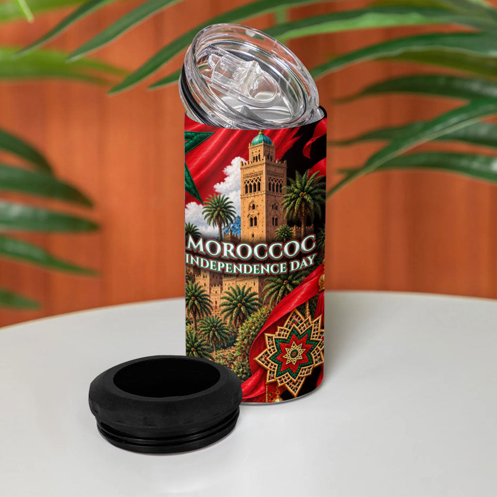 Morocco Independence Day Lion 4 in 1 Can Cooler Tumbler Atlas Mountain Kasbah Heritage