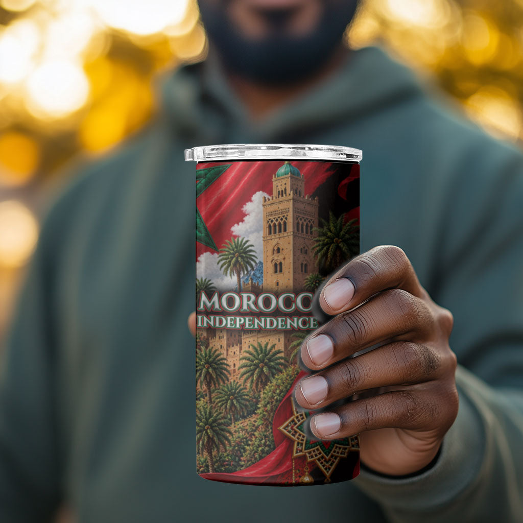 Morocco Independence Day Lion 4 in 1 Can Cooler Tumbler Atlas Mountain Kasbah Heritage