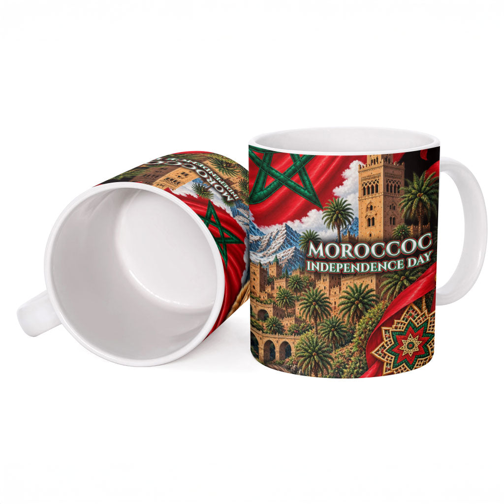 Morocco Independence Day Lion Ceramic Mug Atlas Mountain Kasbah Heritage