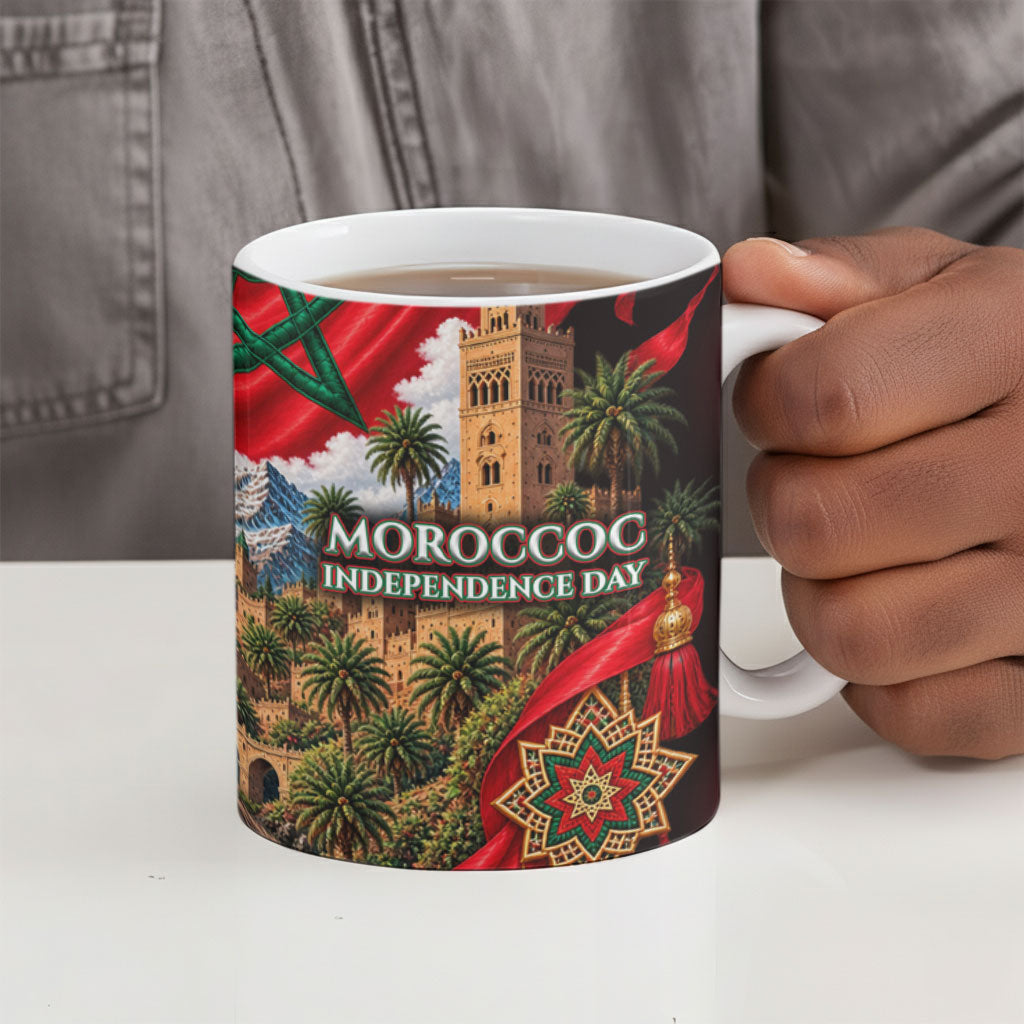 Morocco Independence Day Lion Ceramic Mug Atlas Mountain Kasbah Heritage