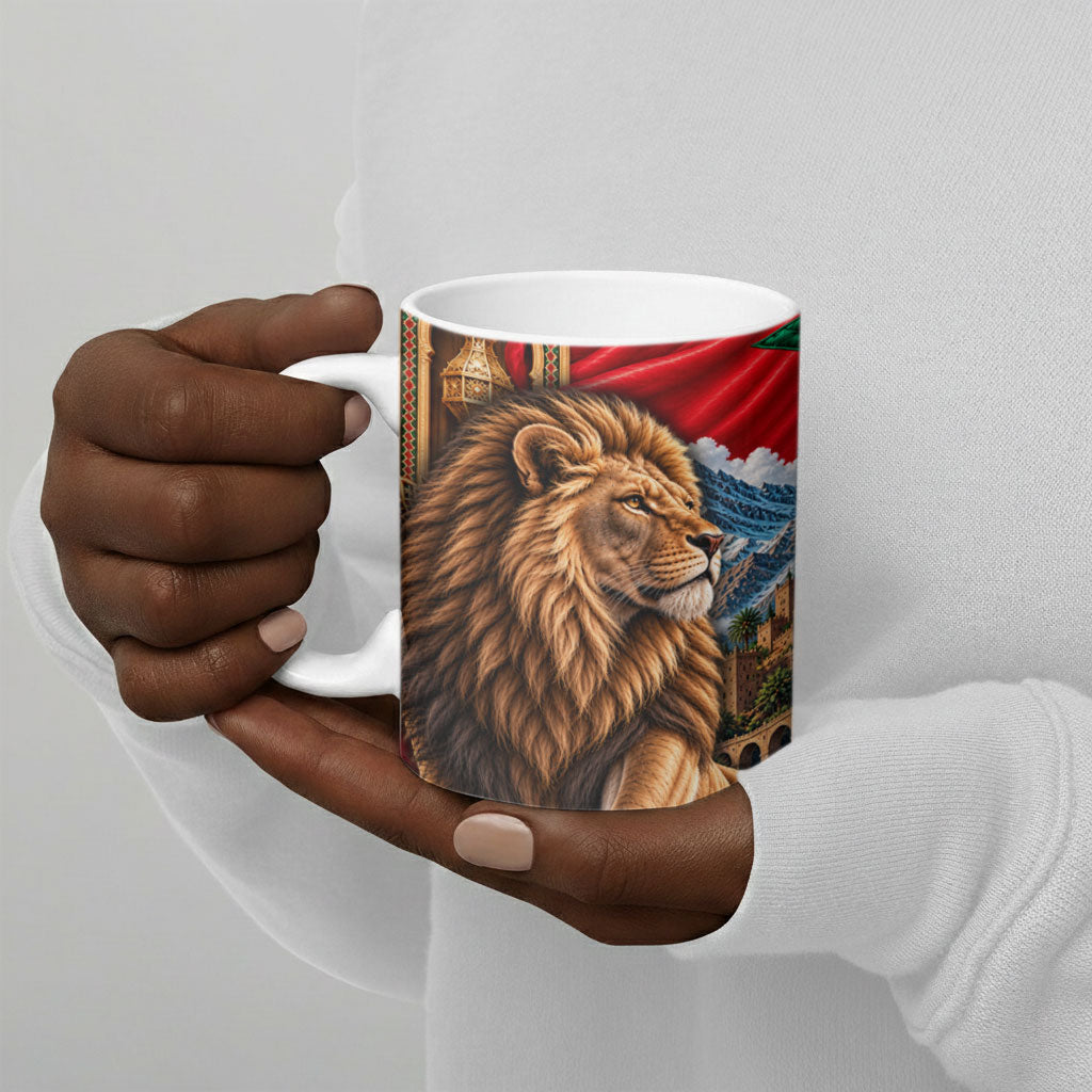 Morocco Independence Day Lion Ceramic Mug Atlas Mountain Kasbah Heritage